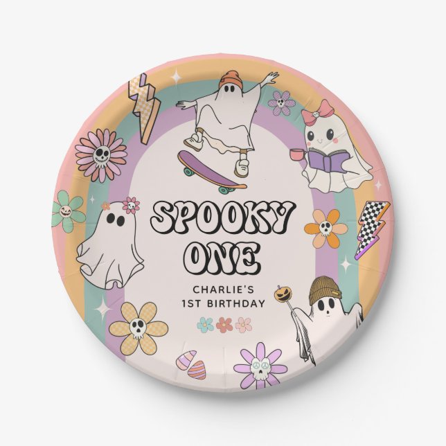 Spooky One Retro Fun Halloween 1st Birthday Party  Paper Plate (Front)