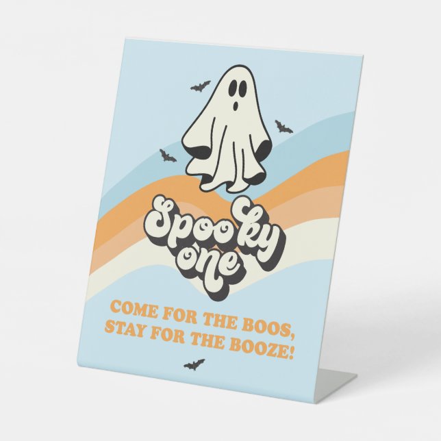 Spooky One Retro Ghost Birthday Booze Pedestal Sign (Front)