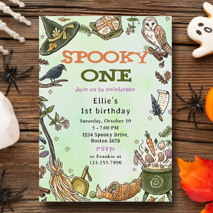 Spooky One Witch Halloween 1st Birthday Invitation