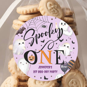 Spooky OnePurple Halloween 1st Birthday Party Classic Round Sticker