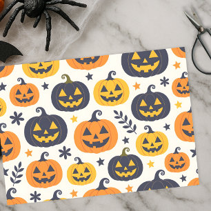Spooky Orange and Blue Jack-o'-Lanterns with Stars Tissue Paper