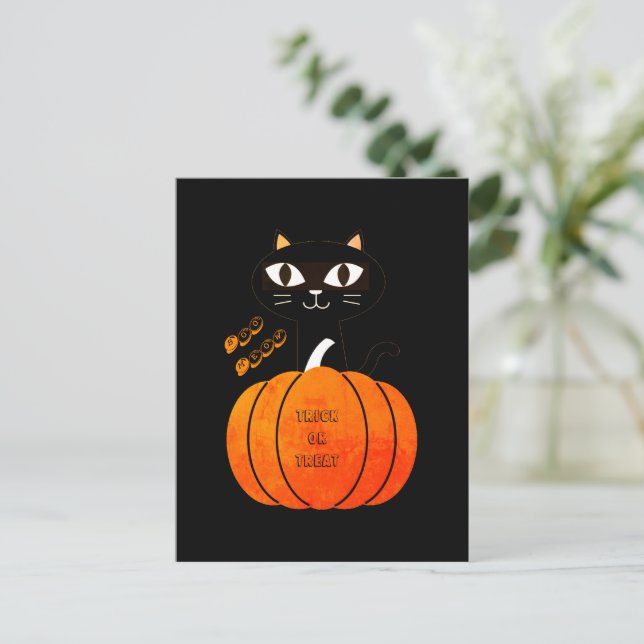 Spooky Orange Black Autumn October Halloween  Postcard (Standing Front)