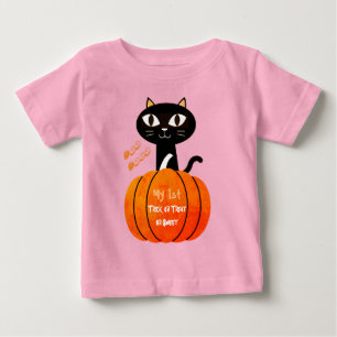 Spooky Orange Black Cat Pumpkin My 1st Halloween Baby T-Shirt