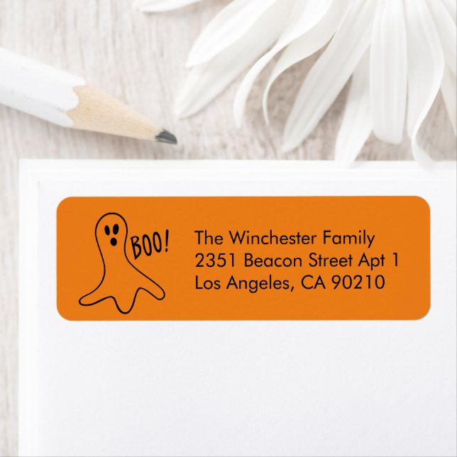 Spooky orange black ghost fun Halloween address (Insitu)