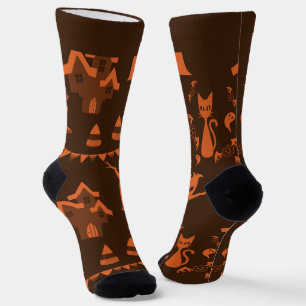 Spooky Orange & Brown Halloween Socks with Name