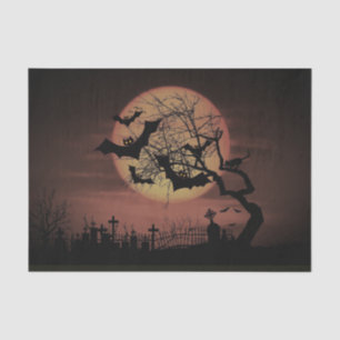 Spooky Orange Harvest Moon Bats and Cemetary Tissue Paper