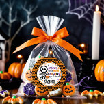 Spooky Orange Skeleton Boy Halloween Birthday Classic Round Sticker<br><div class="desc">Add a spooky twist to your birthday favours with this spooky black,  orange,  and purple skeleton favour sticker! It features a playful yet eerie skeleton 
 with the phrase "Thanks For A Bone Chilling Good Time!" Perfect for adding a touch of Halloween fun to your celebration.</div>