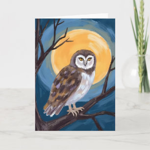 Spooky Owl Full Moon Happy Halloween Holiday Card