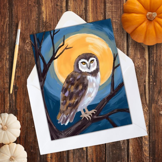 Spooky Owl | Full Moon Happy Halloween Holiday Card (Creator Uploaded)
