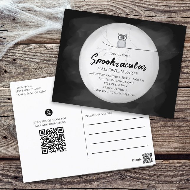 Spooky Owl Halloween Party Custom Invitation Postcard (Creator Uploaded)