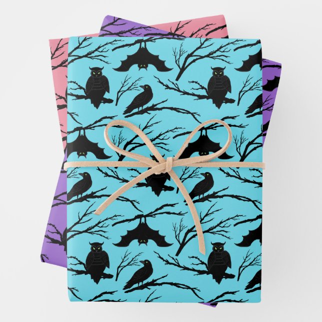 Spooky Owl Halloween Wrapping Paper sheets Set-3 (In situ)
