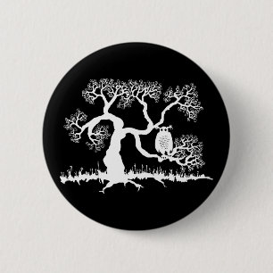 Spooky Owl In Tree 6 Cm Round Badge
