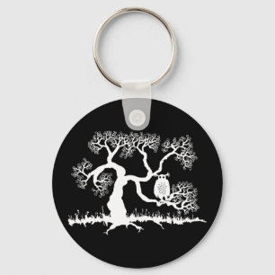 Spooky Owl In Tree Key Ring