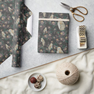 Spooky Owl & Night Floral Pattern Wrapping Paper