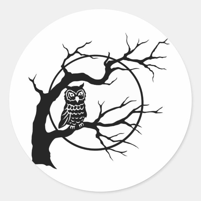 Spooky Owl on Bare Tree Silhouette Halloween  Classic Round Sticker (Front)