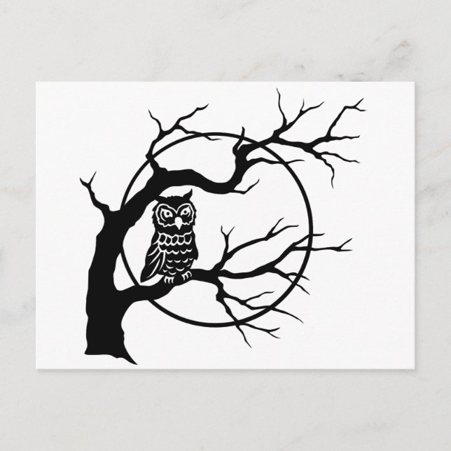 Spooky Owl on Bare Tree Silhouette Halloween  Postcard (Front)