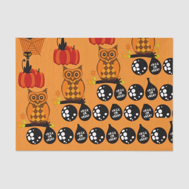 Spooky Owls Halloween Trick Or Treat Balls Tissue Paper (Front)