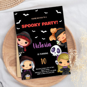 Spooky Party Black Halloween Birthday Invitations