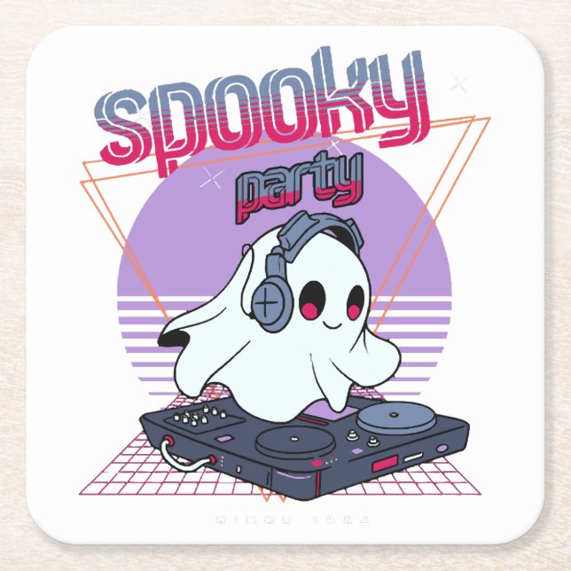 Spooky Party Halloween Square Paper Coaster (Front)