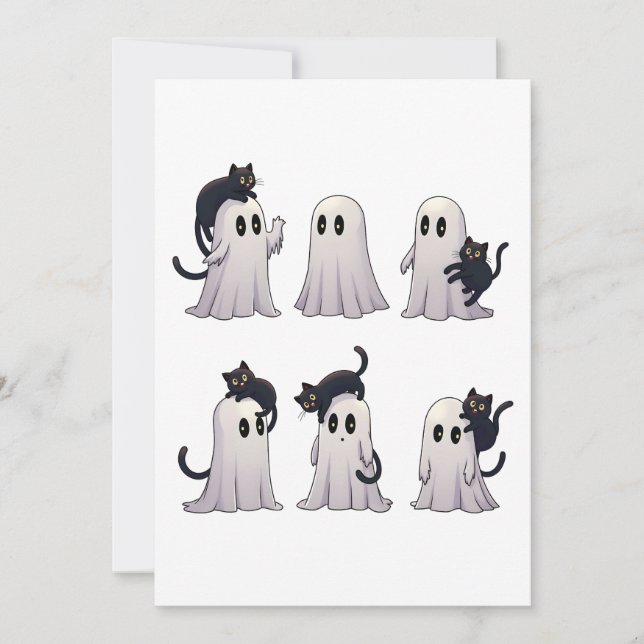  Spooky Pastel Gothic Ghosts Black Cats Halloween  Invitation (Front)