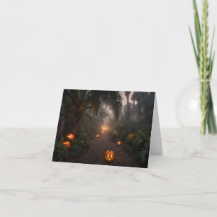 Spooky Pathway of Pumpkins & Palm Trees  Card
