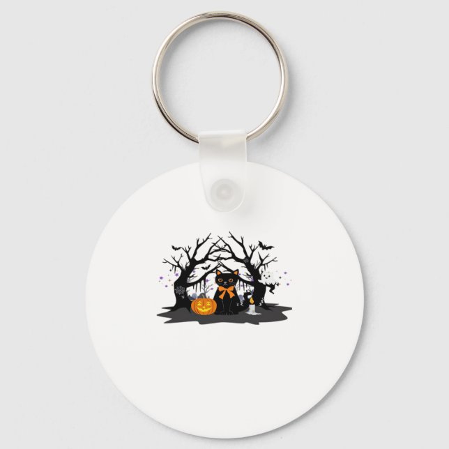 Spooky Paws & Pumpkin Halloween Nights Classic T-S Key Ring (Front)