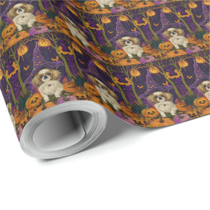 Spooky Pekingese Dog Halloween Witch And Pumpkin  Wrapping Paper