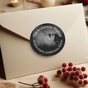 Spooky Personalised Name Black Raven Halloween  Classic Round Sticker