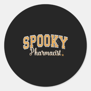 Spooky Pharmacist Halloween Spider Varsity Orange Classic Round Sticker