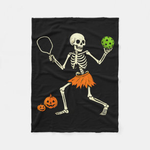 Spooky Pickleball Halloween Skeleton Costume Women Fleece Blanket