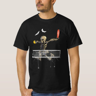 Spooky Pickleball Skeleton Player Fan Halloween Pi T-Shirt