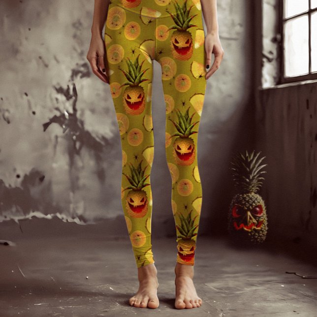 Spooky Pineapple Halloween Fun Yellow  Leggings (Creator Uploaded)