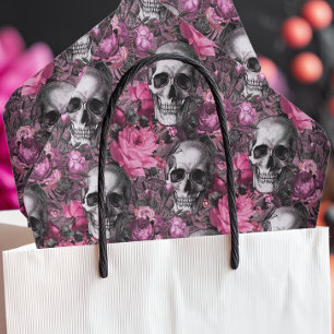 Spooky Pink and Black Skull Tissue Paper