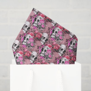 Spooky Pink Floral Skull Tissue Paper
