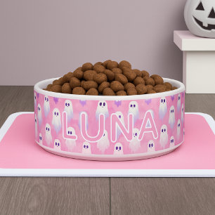 Spooky Pink Ghosts Custom Name Halloween Dog Bowl