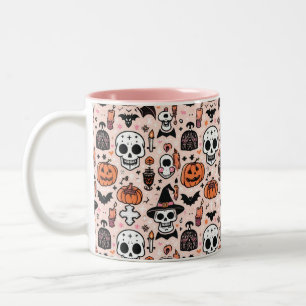 Spooky Pink Halloween theme Tile Two-Tone Coffee Mug