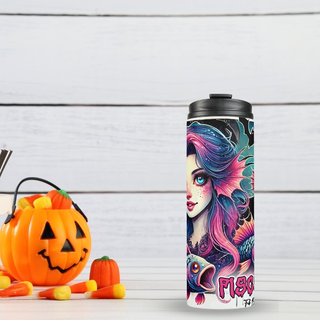 Spooky Pisces Zodiac Halloween Birthday Gift  Thermal Tumbler (Pisces birthday tumbler)