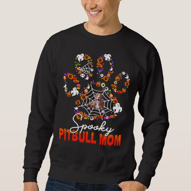 Spooky Pitbull Mum With Jack O Lantern &amp Cute D Sweatshirt (Front)