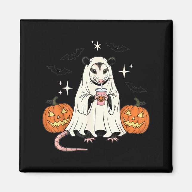 Spooky Possum Ghost Pumpkin Halloween Funny Cute Magnet (Front)