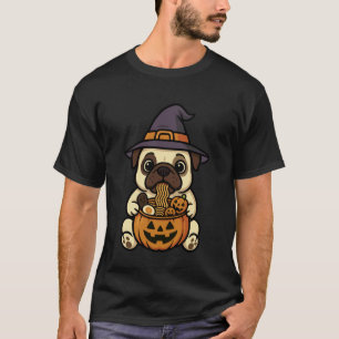 Spooky Pug Pumpkin Japanese Ramen Noodles T-Shirt