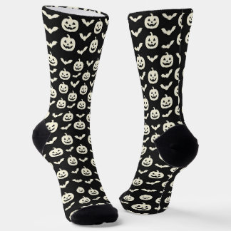 Spooky Pumpkin and Bat Pattern Halloween Crew Sock