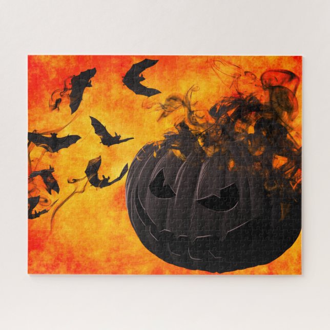 Spooky pumpkin and bats illustration jigsaw puzzle (Horizontal)
