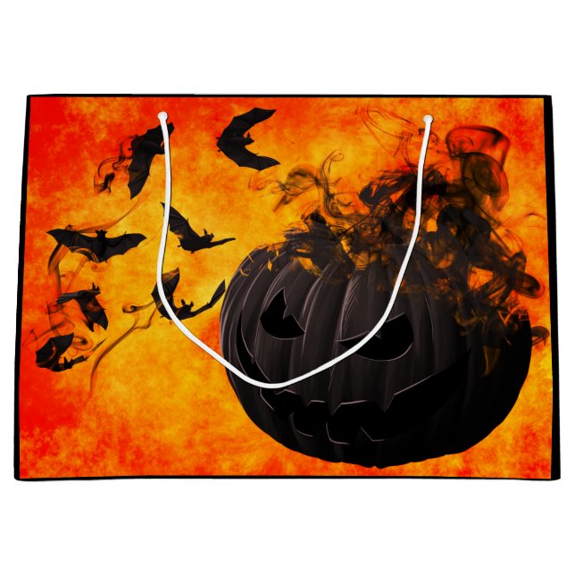 Spooky pumpkin and bats illustration large gift bag (Front)