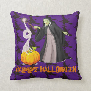 Spooky Pumpkin and Witch Cushion