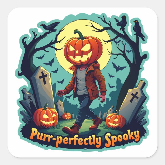 Spooky Pumpkin Art: Perfect for Halloween Decor! Square Sticker (Front)
