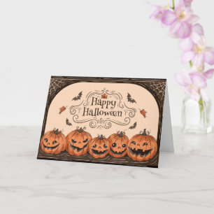 Spooky Pumpkin Bat Happy Halloween Card