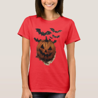 Spooky Pumpkin & Bats Halloween Art T-Shirt