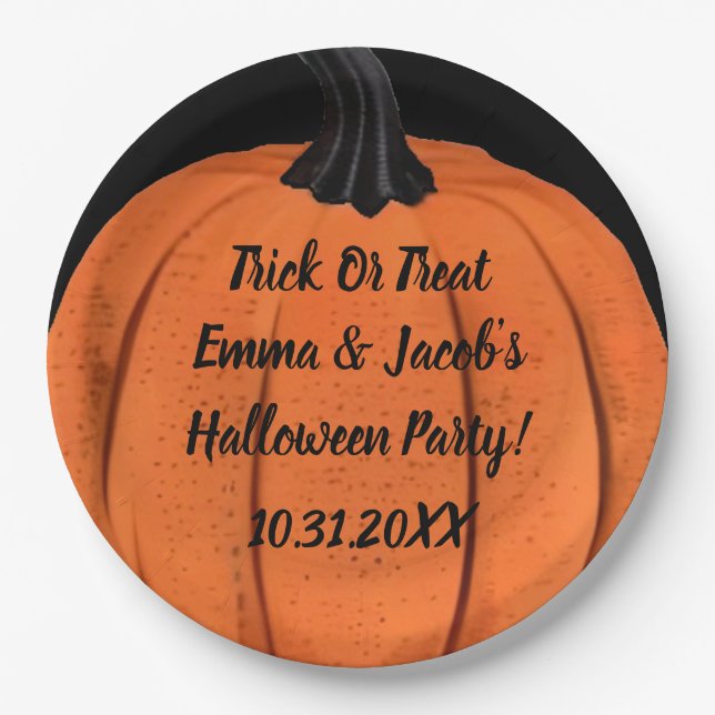 Spooky Pumpkin Design with Custom Text Options Paper Plate (Front)
