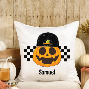 Spooky Pumpkin Dude Retro Boys Name Fall Halloween Cushion