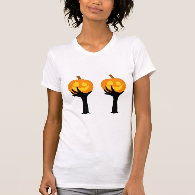 Spooky Pumpkin Embrace – Halloween Tee for Women (Front)